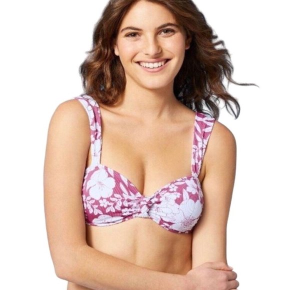 Xhilaration Juniors Pink White Floral Knot Camisole Top Bathing Swim S M XL D/DD - Picture 1 of 12